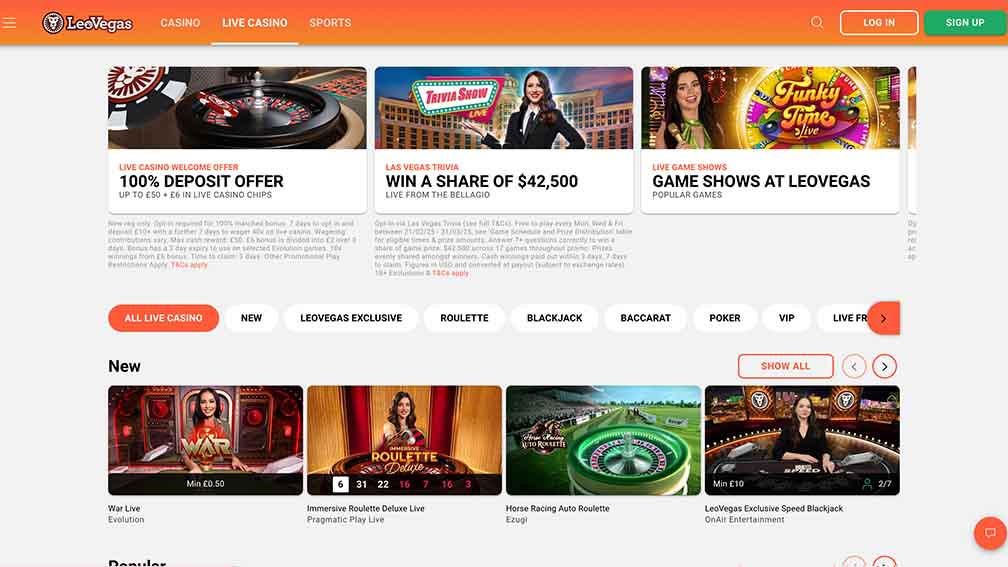 LeoVegas interface